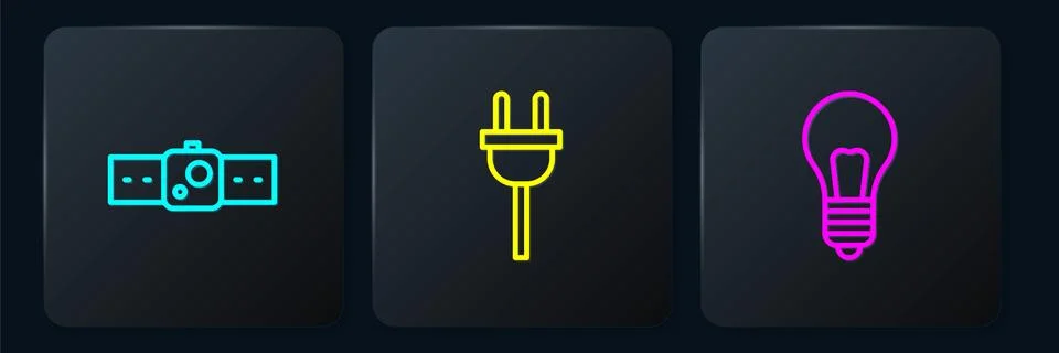 Set line Smartwatch, Light bulb with concept of idea and Electric plug. Black Stock Illustration