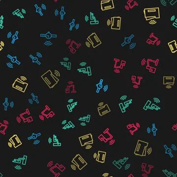 Set line Smartwatch, security camera, printer and Robotic robot arm hand factory 스톡 일러스트