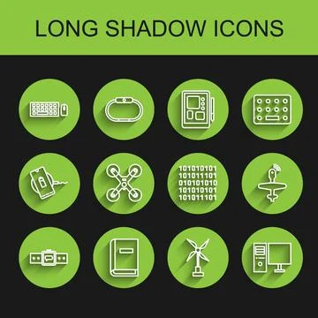 Set line Smartwatch, User manual, Keyboard and mouse, Wind turbine, Computer 스톡 일러스트
