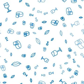 Set line Smiling lips, Wine glass and Cheese on seamless pattern. Vector 스톡 일러스트