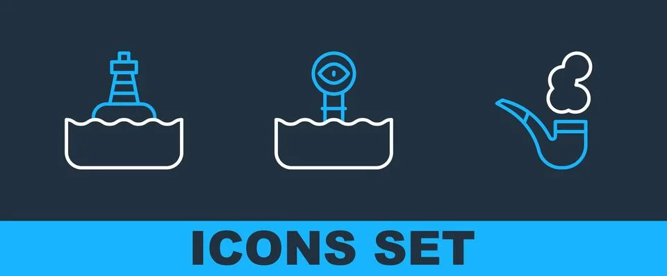 Set line Smoking pipe, Floating buoy and Periscope icon. Vector Stock-Illustration