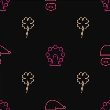 Set line Smoking pipe, Four leaf clover and London eye on seamless pattern 스톡 일러스트