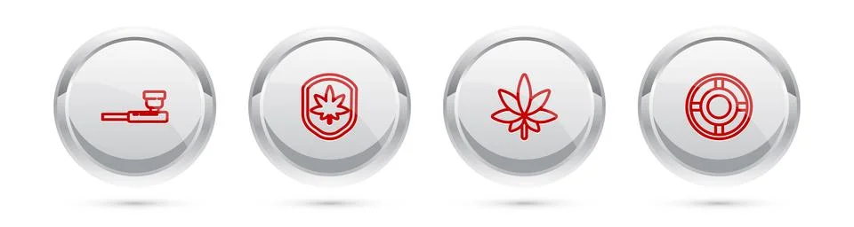 Set line Smoking pipe, Shield and marijuana leaf, Marijuana or cannabis and Stock Illustration
