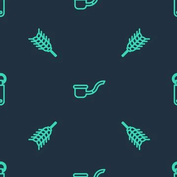 Set line Smoking pipe, Wheat and Bottle opener on seamless pattern. Vector イラスト素材