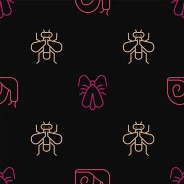Set line Snail, Insect fly and Clothes moth on seamless pattern. Vector Illustrazione stock