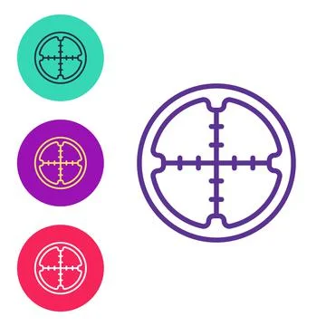 Set line Sniper optical sight icon isolated on white background. Sniper scope Stock Illustration