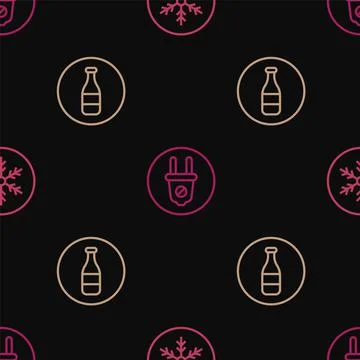 Set line Snowflake, Bottle and Electric plug on seamless pattern. Vector イラスト素材