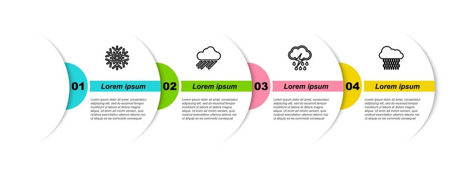 Set line Snowflake, Cloud with rain, and lightning and . Business infographic 스톡 일러스트