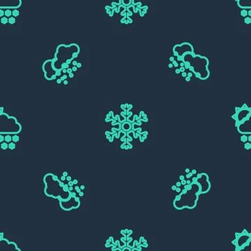 Set line Snowflake, Cloud with snow and and sun on seamless pattern. Vector Stockillustratie