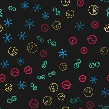 Set line Snowflake, Earth globe and sun, Eclipse of the and Compass on seamless Ilustração Stock