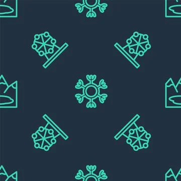 Set line Snowflake, Ferris wheel and Canadian on seamless pattern. Vector 스톡 일러스트