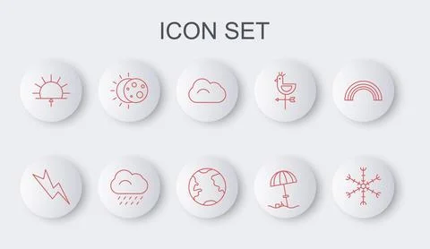Set line Snowflake, Lightning bolt, Cloud, Sun protective umbrella for beac.. Stock Illustration