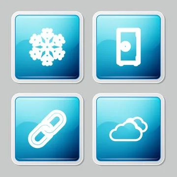 Set line Snowflake, Safe, Chain link and Cloud icon. Vector Stock Illustration