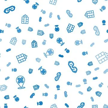 Set line Snowflake, Ski goggles and Gift box on seamless pattern. Vector 스톡 일러스트