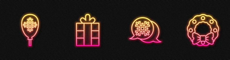 Set line Snowflake speech bubble, Balloons with snowflake, Gift box and イラスト素材