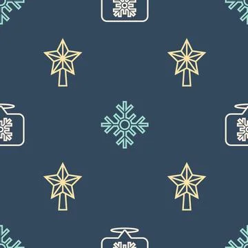 Set line Snowflake speech bubble, Christmas star and  on seamless pattern. .. Illustrazione stock