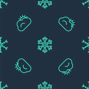 Set line Snowflake, Sun and cloud and on seamless pattern. Vector Illustrazione stock