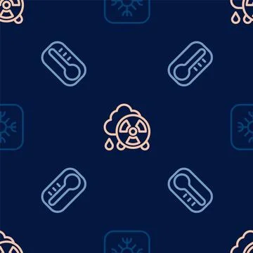 Set line Snowflake, Thermometer and Acid rain radioactive cloud on seamless 스톡 일러스트