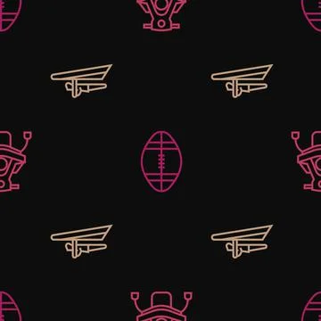 Set line Snowmobile, Hang glider and Rugby ball on seamless pattern. Vector Stock Illustration