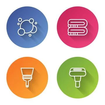 Set line Soap water bubbles, Towel stack, Rubber cleaner for windows and Garment Stock Illustration