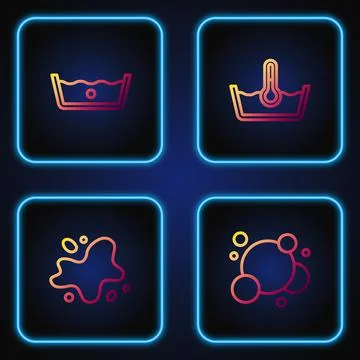 Set line Soap water bubbles, Water spill, Temperature wash and . Gradient color Stock Illustration