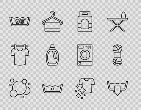 Set line Soap water bubbles, Washing modes, Laundry detergent, Temperature .. Stock Illustration