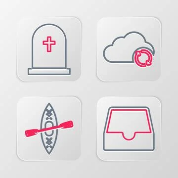 Set line Social media inbox, Kayak and paddle, Cloud sync refresh and Tombs.. Stock Illustration