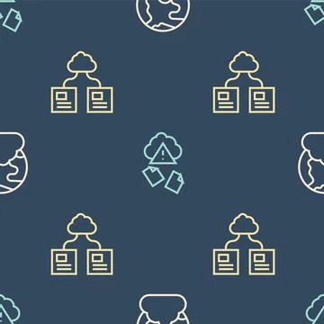 Set line Social network, Cloud technology data transfer and hacking on seamless 스톡 일러스트