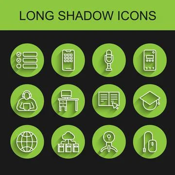 Set line Social network, Cloud online library, Task list, Web camera, Computer Stock Illustration