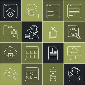 Set line Social network, Cloud technology data transfer, Search concept wit.. 스톡 일러스트