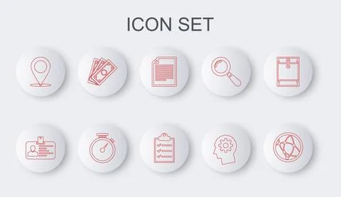 Set line Social network, Identification badge, Document, Human head with gear イラスト素材