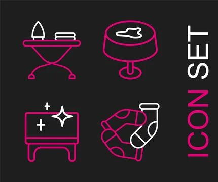 Set line Socks, Clean table, Stain on the tablecloth and Iron and ironing b.. Stock Illustration