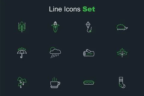 Set line Socks, Homemade pie, Coffee cup, Mushroom, Canadian maple leaf, Wo.. 스톡 일러스트