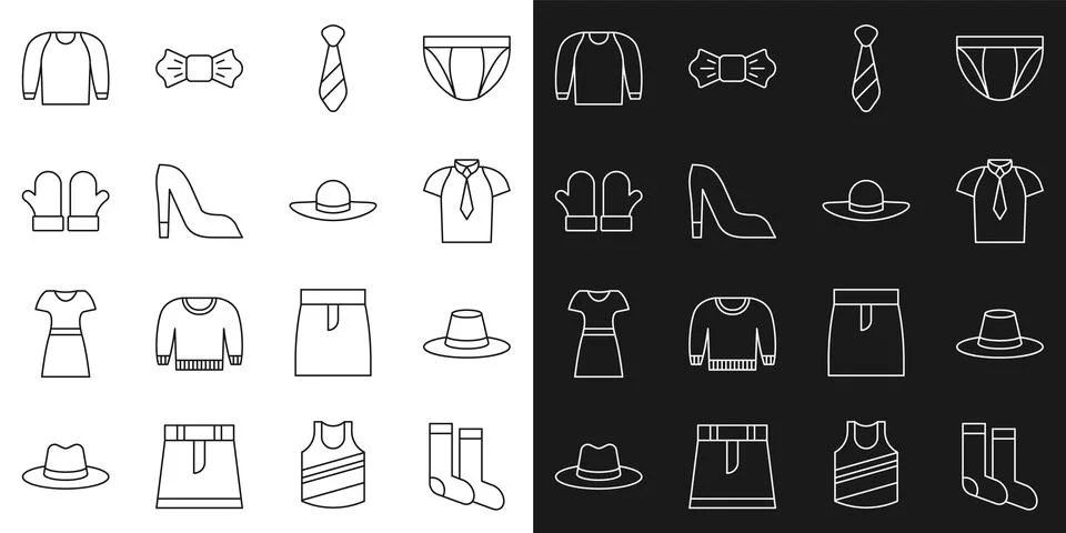 Set line Socks Man hat Shirt Tie Woman shoe Christmas mittens Sweater and Ele Stock Illustration