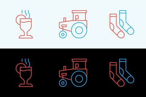 Set line Socks, Mulled wine and Tractor icon. Vector Stock Illustration