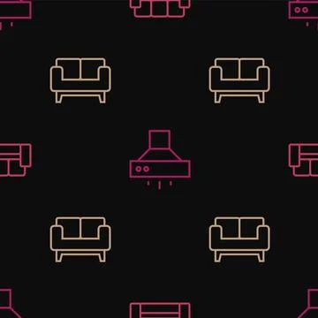 Set line Sofa, and Kitchen extractor fan on seamless pattern. Vector Stock Illustration