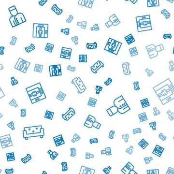 Set line Sofa, Concierge and Lift on seamless pattern. Vector Illustrazione stock