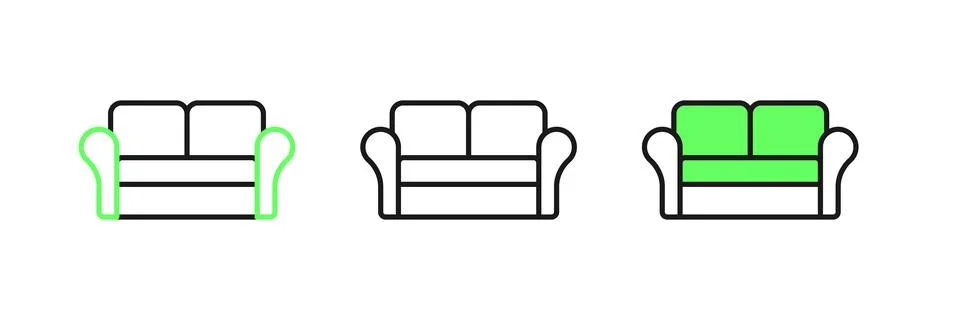 Set line Sofa icon isolated on white background.  Vector Stock Illustration