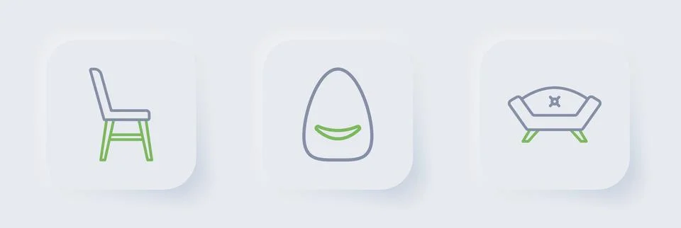 Set line Sofa, Pouf and Chair icon. Vector Stock Illustration