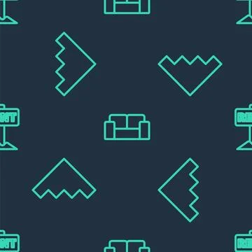 Set line Sofa, Staircase and Hanging sign with Rent on seamless pattern. Vect Illustrazione stock