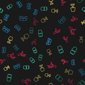 Set line Sofa, Table lamp, and Armchair on seamless pattern. Vector Stock Illustration
