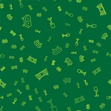 Set line Sofa, TV table stand and Floor lamp on seamless pattern. Vector Illustrazione stock