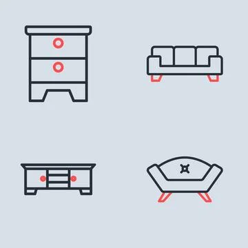 Set line Sofa, TV table stand,  and Furniture nightstand icon. Vector 스톡 일러스트