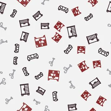 Set line Sofa, Wardrobe, Floor lamp and Library bookshelf on seamless pattern Illustrazione stock