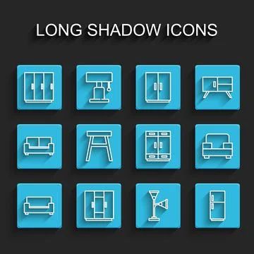 Set line Sofa, Wardrobe, Floor lamp, Refrigerator, Chair, Armchair and icon Ilustração Stock