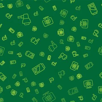 Set line Softbox light, Battery for camera and Photo on seamless pattern. Vector 스톡 일러스트