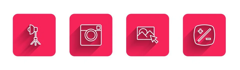 Set line Softbox light, Photo camera, retouching and Exposure compensation wi Stock Illustration