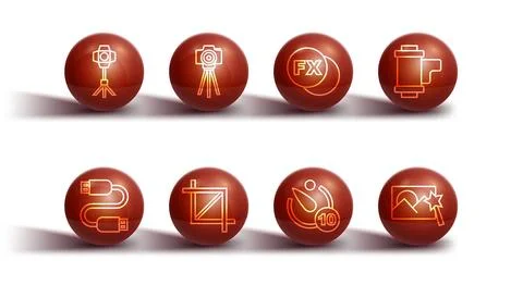 Set line Softbox light, USB cable cord, Camera roll cartridge, timer, Picture Stock Illustration