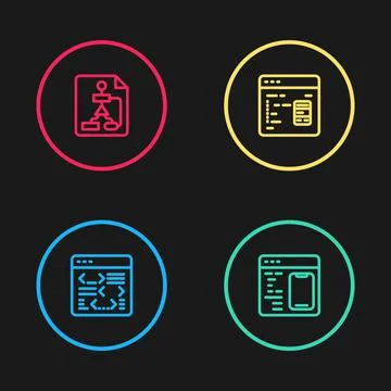 Set line Software, , and Flowchart icon. Vector 스톡 일러스트