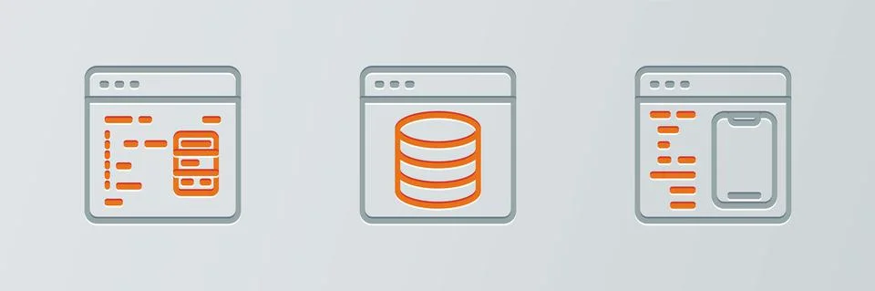 Set line Software, and Server, Data, Web Hosting icon. Vector Illustrazione stock